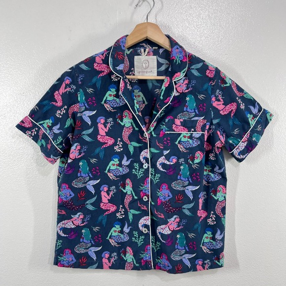Printfresh Womens Mermaid Organic‎ Cotton Pajama Top Small Short Sleeve Sleep - Picture 2 of 8